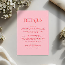 Tarjeta De Recepción Pink and Red Minimalist Retro Wedding Details