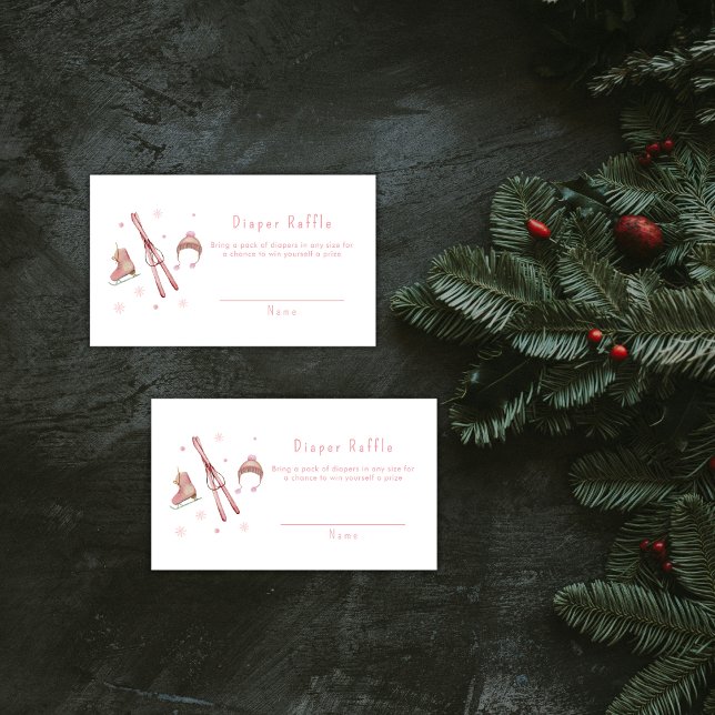 Tarjeta De Recepción Pink Après Bébé Ski Diaper Raffle Baby Shower  (Pink Après Bébé Ski Diaper Raffle Baby Shower Enclosure Card)