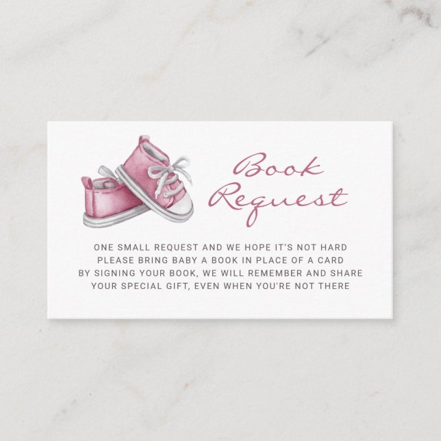 Tarjeta De Recepción Pink Baby Booties Baby Shower Book Request (Anverso)