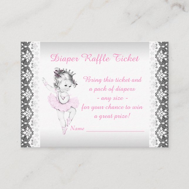 Tarjeta De Recepción Pink Ballerina Diaper Raffle Ticket (Anverso)