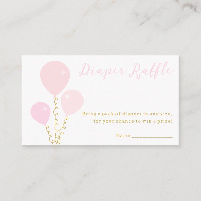 Tarjeta De Recepción Pink Balloons Girl Baby Shower Diaper Raffle (Anverso)