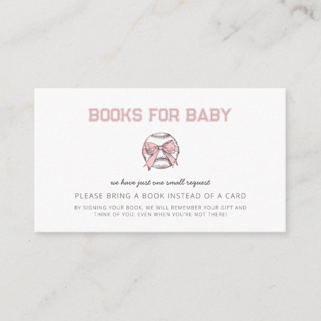 Tarjeta De Recepción Pink Baseball Girl Baby Shower Books for Baby (Anverso)