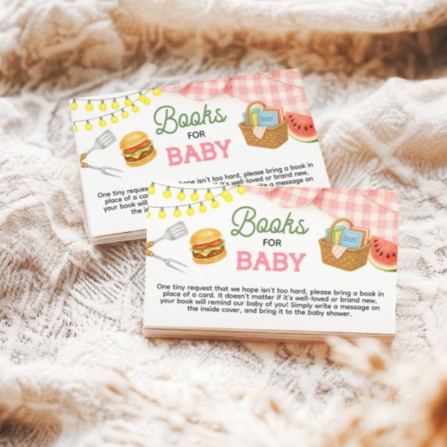 Tarjeta De Recepción Pink BBQ Baby Shower Books para el bebé (Pink BBQ Baby Shower Books for Baby Enclosure Card)