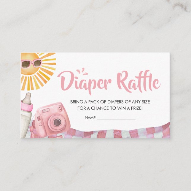 Tarjeta De Recepción Pink Beach Summer Baby Shower Diaper Raffle (Anverso)