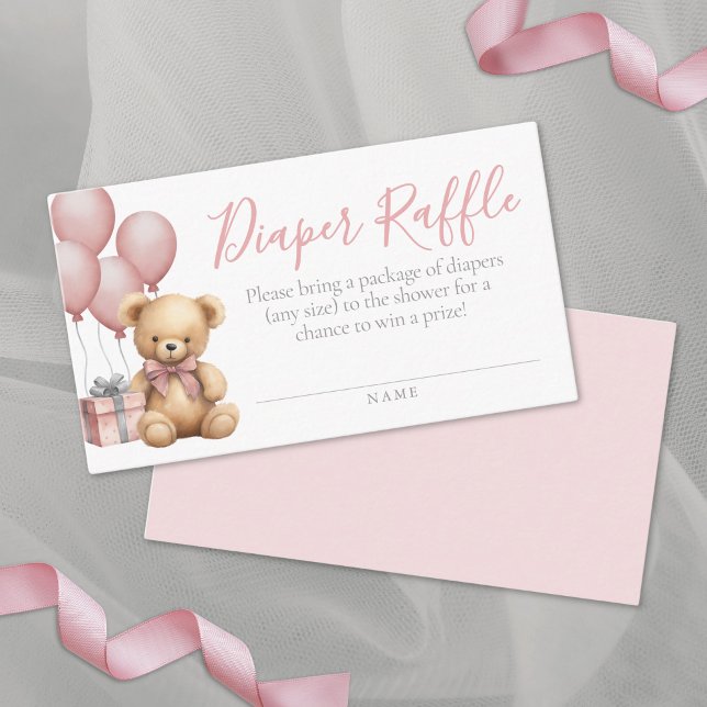 Tarjeta De Recepción Pink Bear Baby Shower Diaper Raffle (Pink Bear Baby Shower Diaper Raffle Enclosure Card )