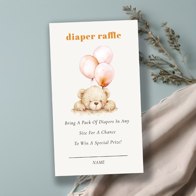 Tarjeta De Recepción Pink Bearly Wait Balloon Diaper Raffle Baby Shower (Subido por el creador)