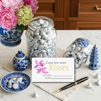 Tarjeta De Recepción Pink birds  "Guess How Many Kisses" Bridal Game 