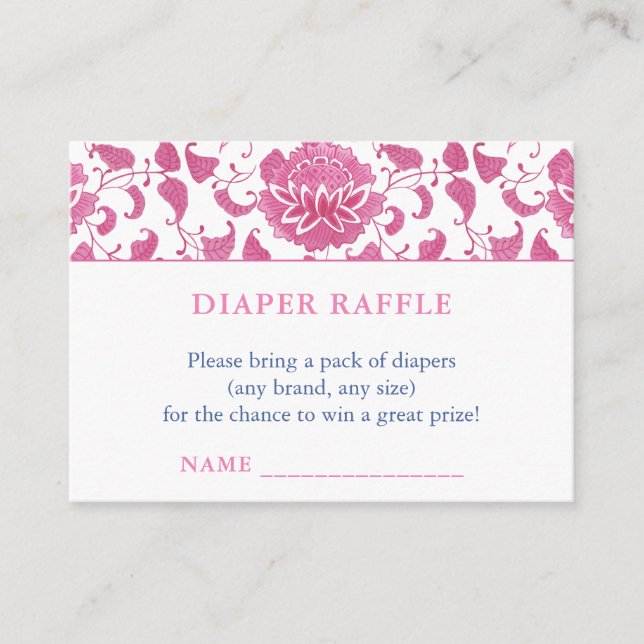 Tarjeta De Recepción Pink Blue Diaper Raffle Chinoiserie Baby Shower (Anverso)