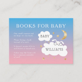 Tarjeta De Recepción Pink Blue Stars Bunny Baby Shower Book Request