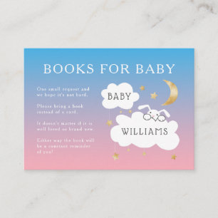 Tarjeta De Recepción Pink Blue Stars Bunny Baby Shower Book Request