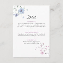 Tarjeta De Recepción Pink & Blue Whimsical Floral Wedding Details