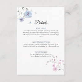 Tarjeta De Recepción Pink & Blue Whimsical Floral Wedding Details Enclo