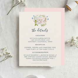Tarjeta De Recepción Pink Blue Wildflowers Romantic Garden Wedding