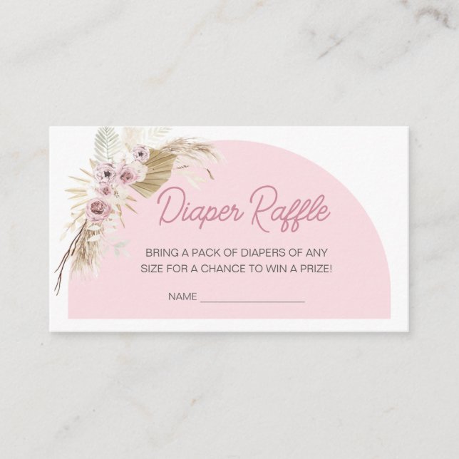 Tarjeta De Recepción Pink Boho Bearly Wait Baby Shower Diaper Raffle (Anverso)