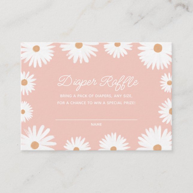 Tarjeta De Recepción Pink Boho Daisy Floral Baby Shower Diaper Raffle (Anverso)