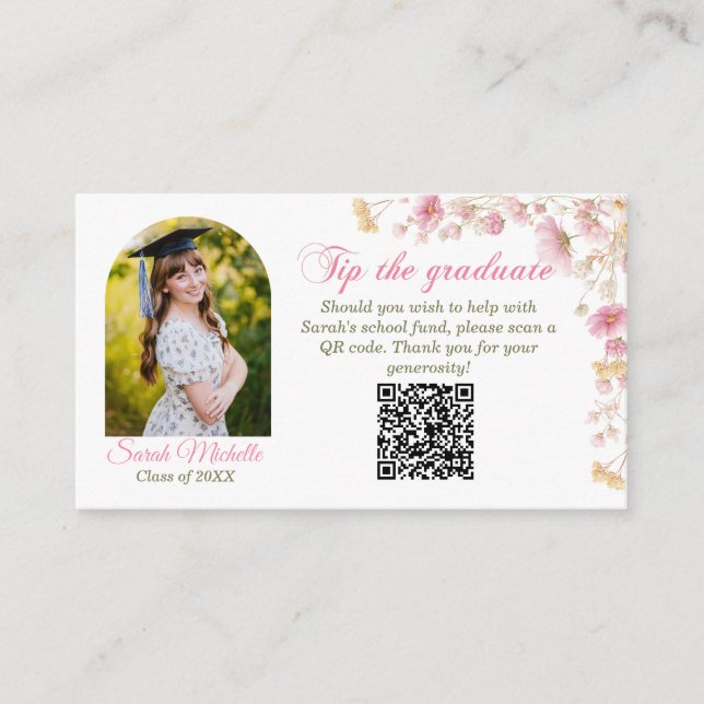 Tarjeta De Recepción Pink Boho Wildflowers Graduation Party (Anverso)