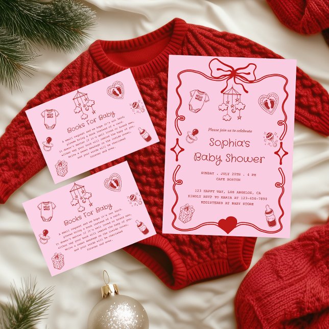 Tarjeta De Recepción Pink “Books for Baby” Baby Shower (Subido por el creador)