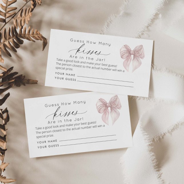 Tarjeta De Recepción Pink Bow Adivinan Cuántos Kiss de juego de novias (Subido por el creador)