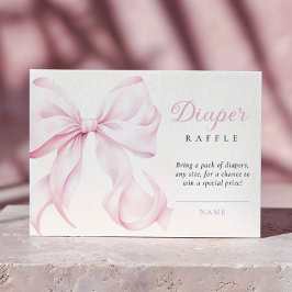 Tarjeta De Recepción Pink Bow Baby Shower Diaper Raffle