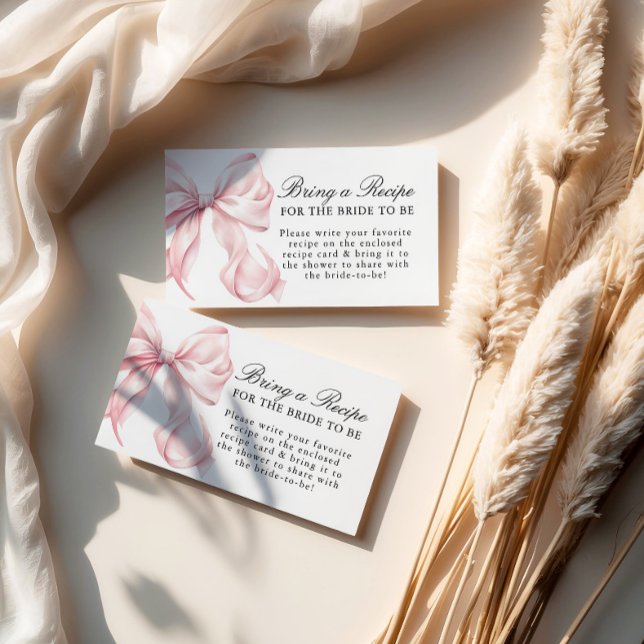 Tarjeta De Recepción Pink Bow Bridal Shower Recipe Request (Subido por el creador)