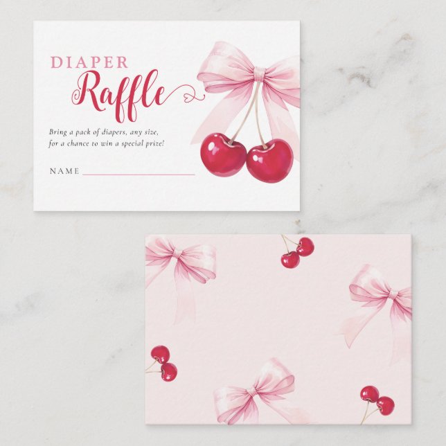 Tarjeta De Recepción Pink Bow Cherries Diaper Raffle Card (Anverso / Reverso)