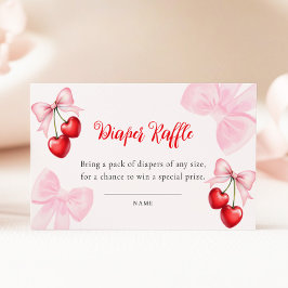 Tarjeta De Recepción Pink Bow Cherry Baby Shower Diaper Raffle