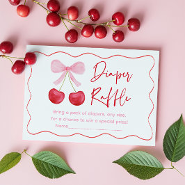 Tarjeta De Recepción Pink Bow Cherry Baby Shower Diaper Raffle