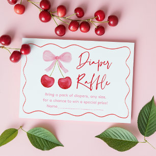 Tarjeta De Recepción Pink Bow Cherry Baby Shower Diaper Raffle