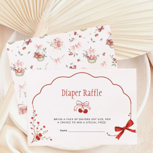 Tarjeta De Recepción Pink Bow Cherry Baby Shower Diaper Raffle