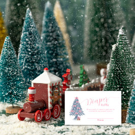 Tarjeta De Recepción Pink Bow Christmas Tree Diaper Raffle Baby Shower