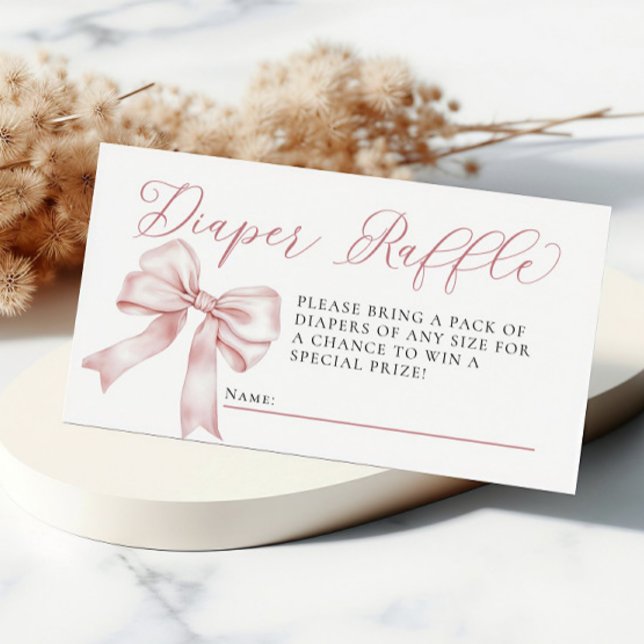 Tarjeta De Recepción Pink Bow Coquette Baby Shower Diaper Raffle (Pink Bow Coquette Baby Shower Diaper Raffle Enclosure Card)
