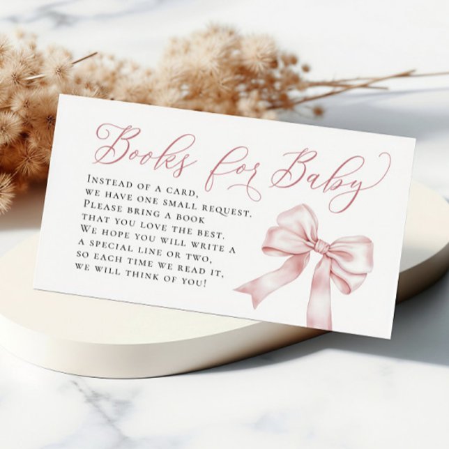 Tarjeta De Recepción Pink Bow Coquette Books para la solicitud de un li (Pink Bow Coquette Books for Baby Book Request Enclosure Card)