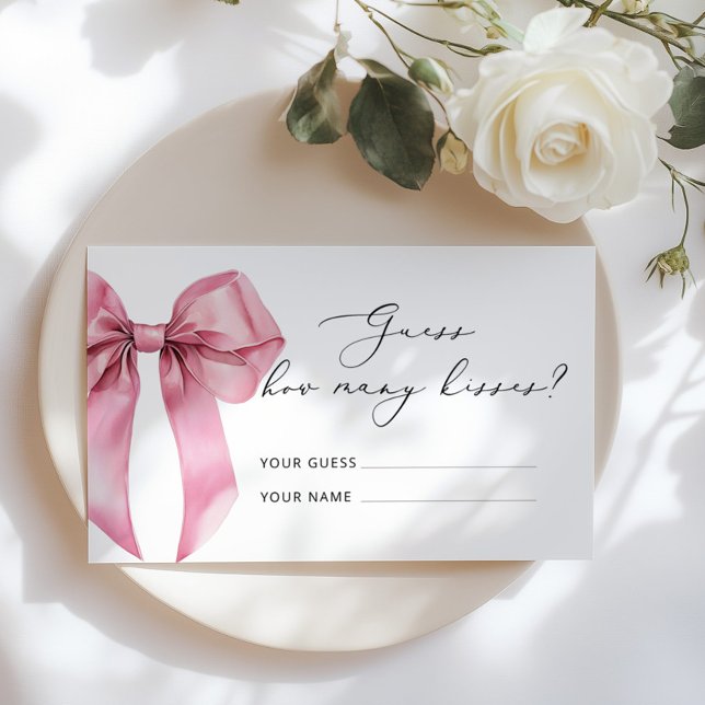 Tarjeta De Recepción Pink Bow Cuántos besos juego de ducha de novia (Subido por el creador)