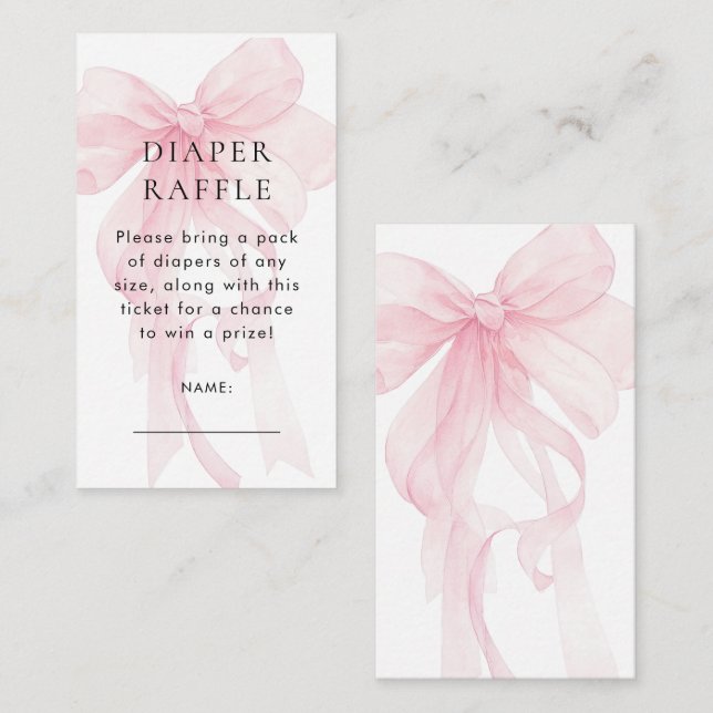 Tarjeta De Recepción Pink Bow Diaper Raffle Baby Shower (Anverso / Reverso)