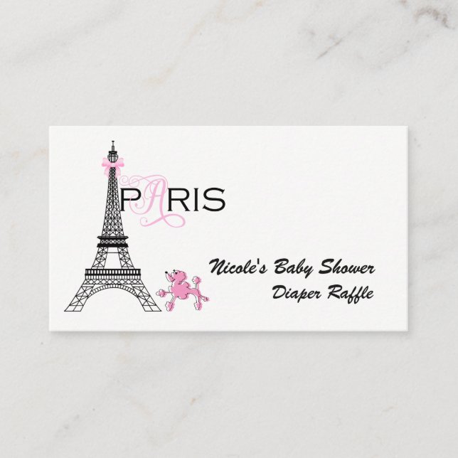 Tarjeta De Recepción Pink Bow Eiffel Tower Paris Francia Diaper Raffle (Anverso)