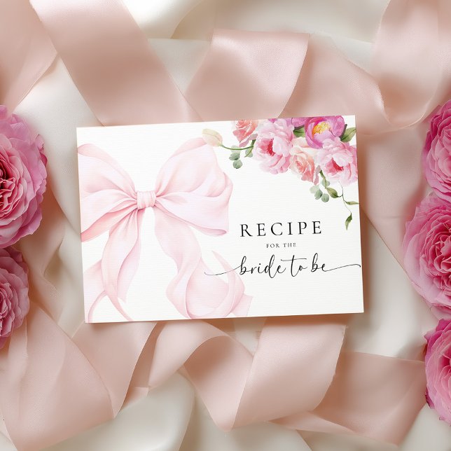 Tarjeta De Recepción Pink Bow Floral Bridal Shower Recipe Request (Subido por el creador)