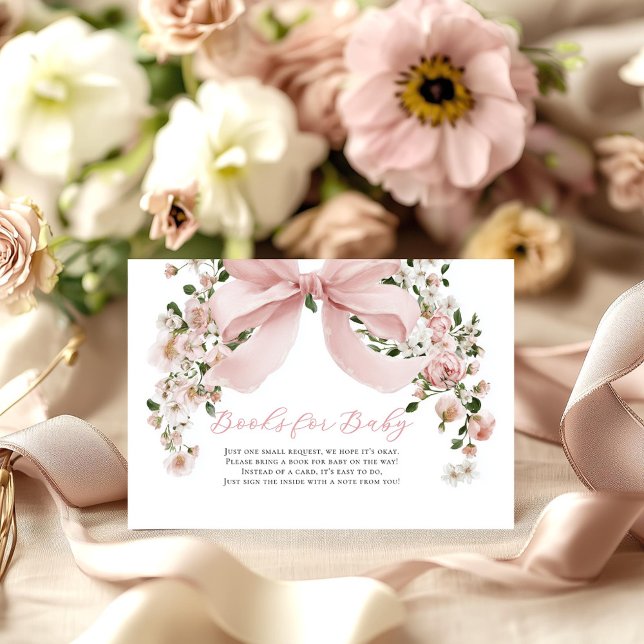 Tarjeta De Recepción Pink Bow Floral Girl Baby Shower Books for Baby (Subido por el creador)