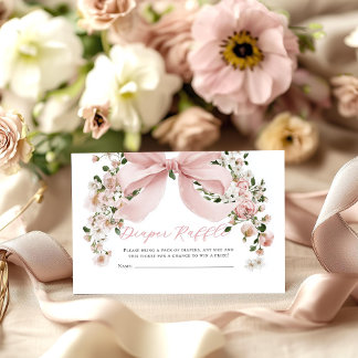 Tarjeta De Recepción Pink Bow Floral Girl Baby Shower Diaper Raffle