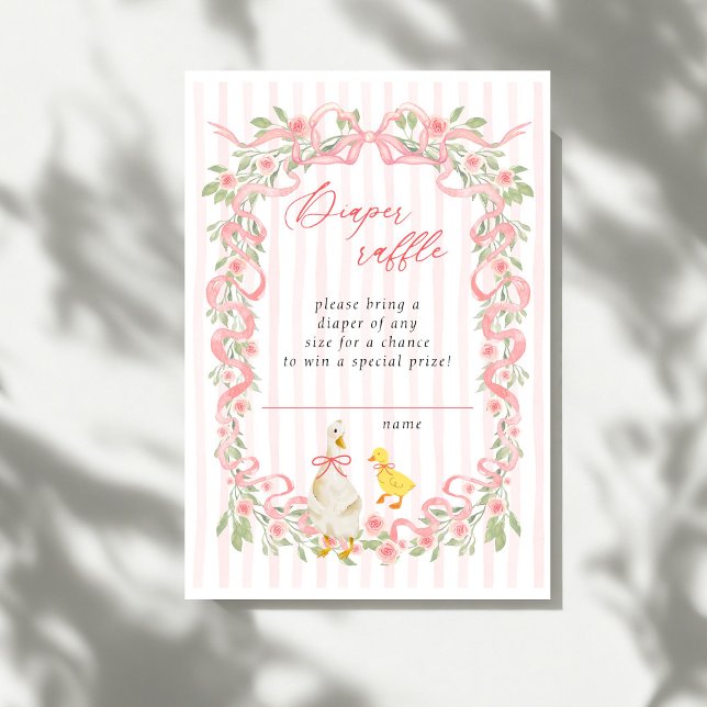 Tarjeta De Recepción Pink Bow Floral Goose Baby Shower Diaper Raffle (Subido por el creador)