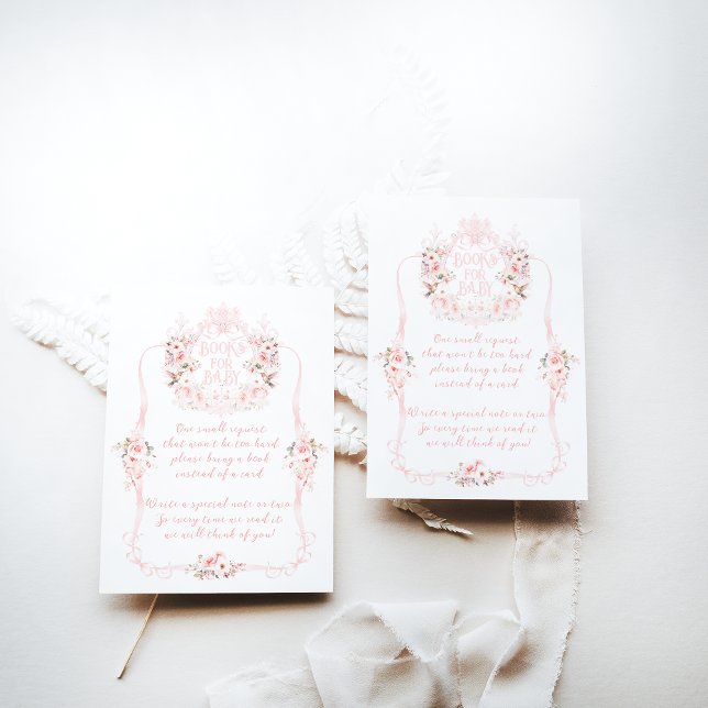 Tarjeta De Recepción Pink Bow Floral Sweet Baby Shower Books (Subido por el creador)