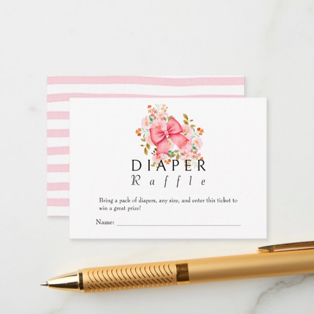 Tarjeta De Recepción Pink Bow Flour acuarela ducha de bebé (Anverso/Reverso In Situ)