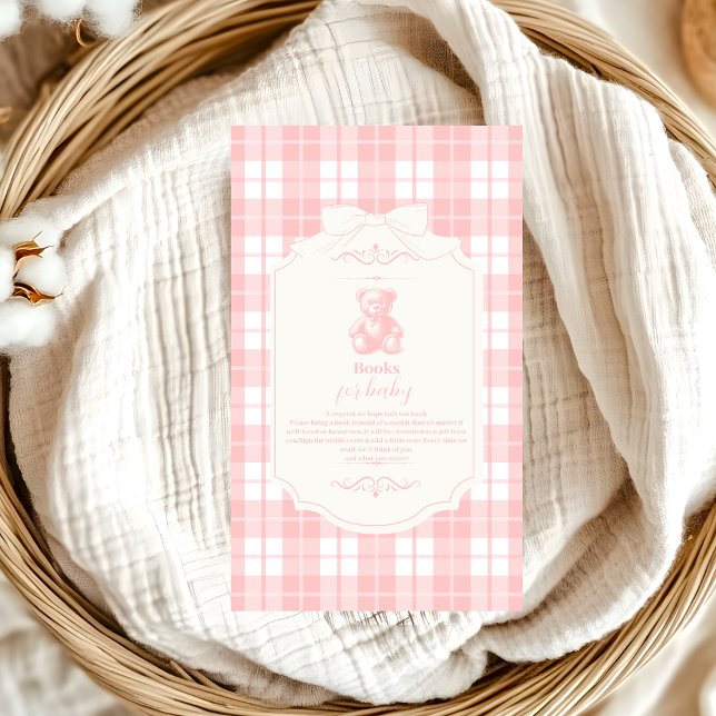 Tarjeta De Recepción Pink Bow Gingham Libros franceses de Teddy para be (Subido por el creador)