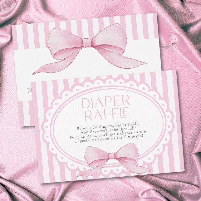 Tarjeta De Recepción Pink Bow Girl Coquette Striped Baby Shower Diaper (Pink Bow Girl Coquette Striped Baby Shower Diaper Enclosure Card)