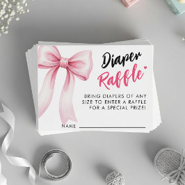 Tarjeta De Recepción Pink Bow Ribbon Cute Baby Shower Diaper Raffle