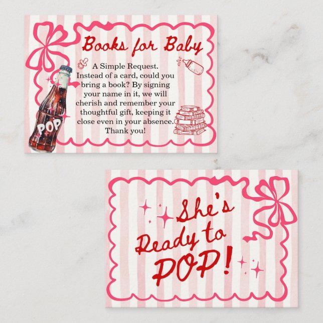 Tarjeta De Recepción Pink Bow She's Ready to Pop Books for Baby (Anverso / Reverso)