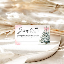 Tarjeta De Recepción Pink Bow Snowflake Baby Shower Diaper Raffle Card