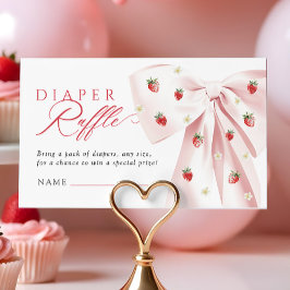 Tarjeta De Recepción Pink Bow Strawberries Baby Shower Diaper Raffle