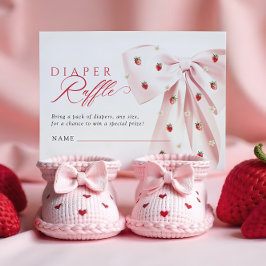 Tarjeta De Recepción Pink Bow Strawberries Baby Shower Diaper Raffle