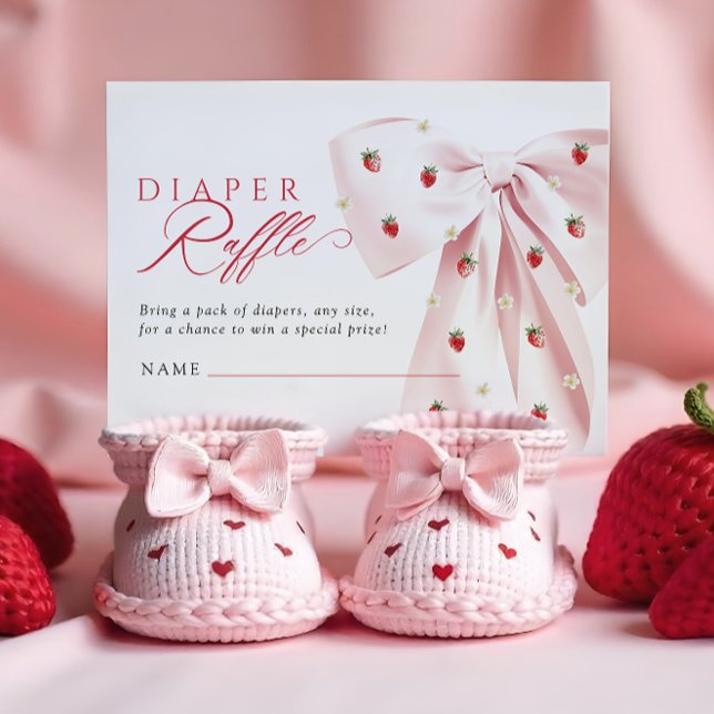 Tarjeta De Recepción Pink Bow Strawberries Baby Shower Diaper Raffle (Subido por el creador)