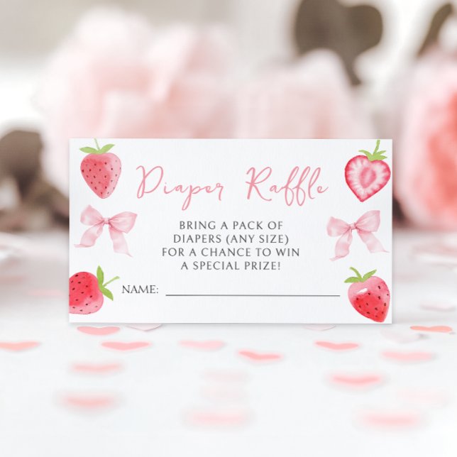 Tarjeta De Recepción Pink Bow Strawberry Baby Girl Shower Diaper Raffle (Subido por el creador)